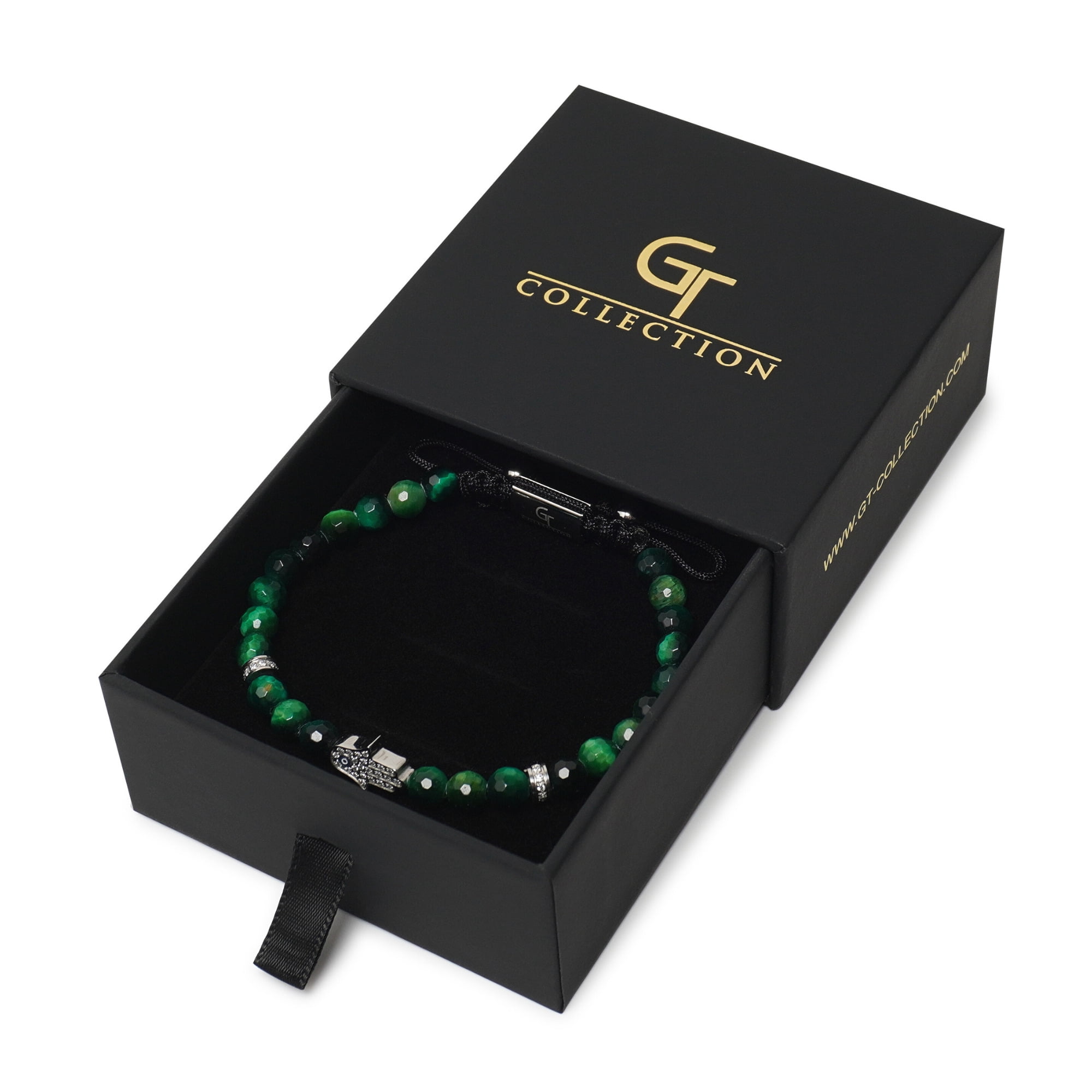 Men's GREEN TIGER EYE Bracelet with Silver HAMSA Hand