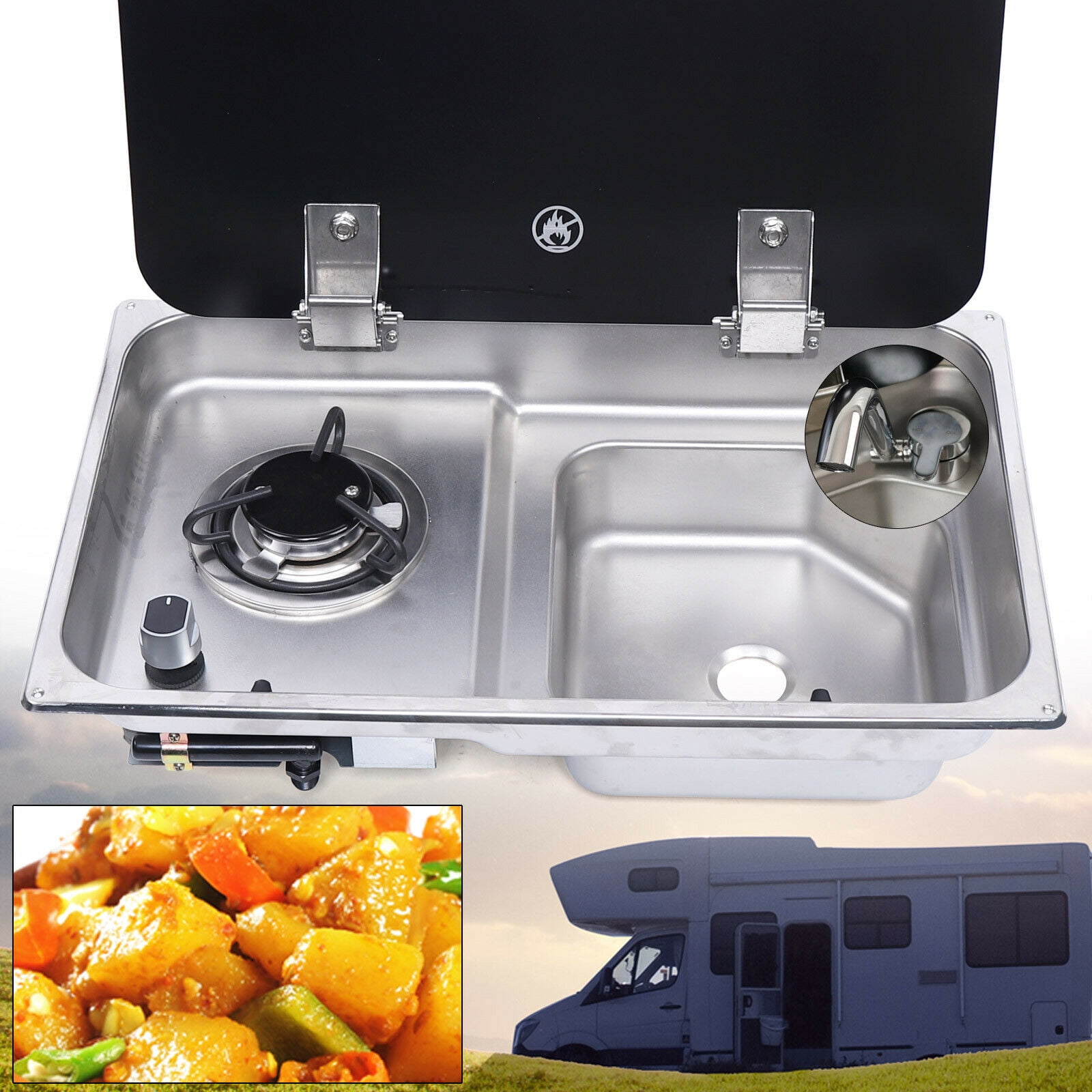 Boat Caravan RV Camper Burner LPG Gas Stove Hob and Sink Combo With