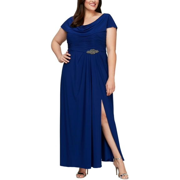 Alex Evenings Womens Plus Size Cowl Neck A-Line Gown