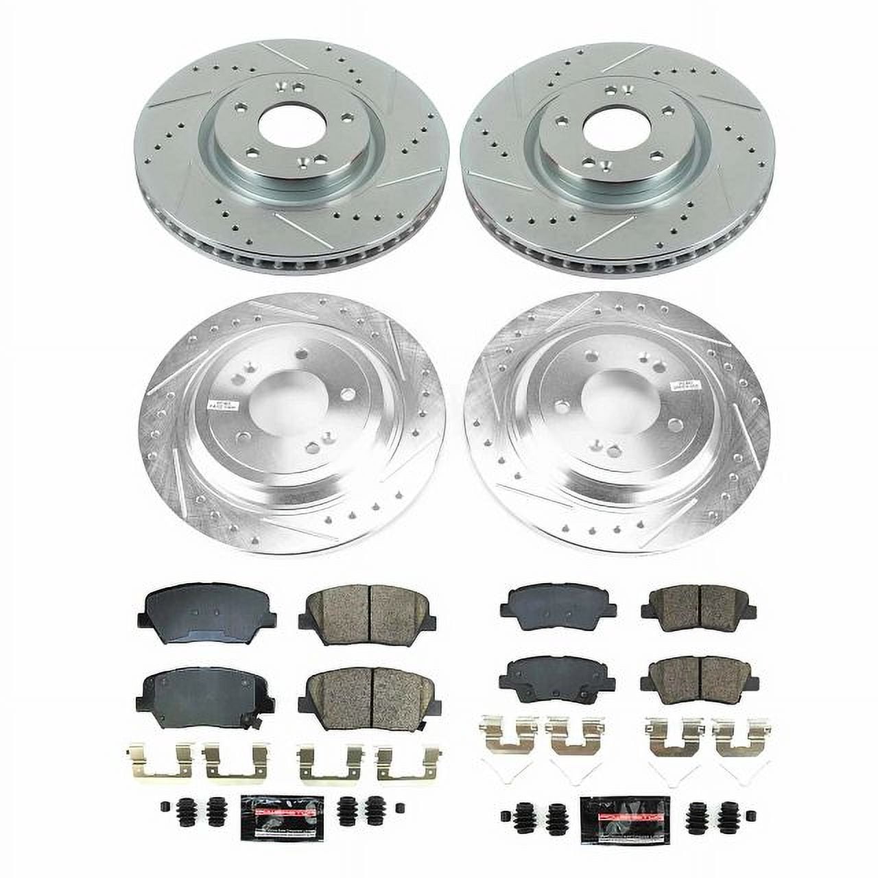PowerStop Front and Rear Z23 Evolution Sport Carbon-Fiber Ceramic Brake Pad and Drilled & Slotted Rotor Kit Fits: HYUNDAI Select Models K8612