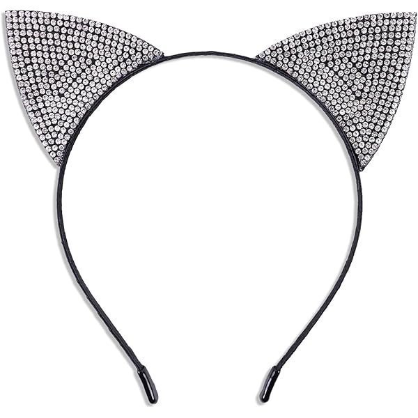 wonima44 Rhinestone Cat Ear Headband for Women Sparkly Cat Ears Headband for Cat Halloween Accessories for Woman