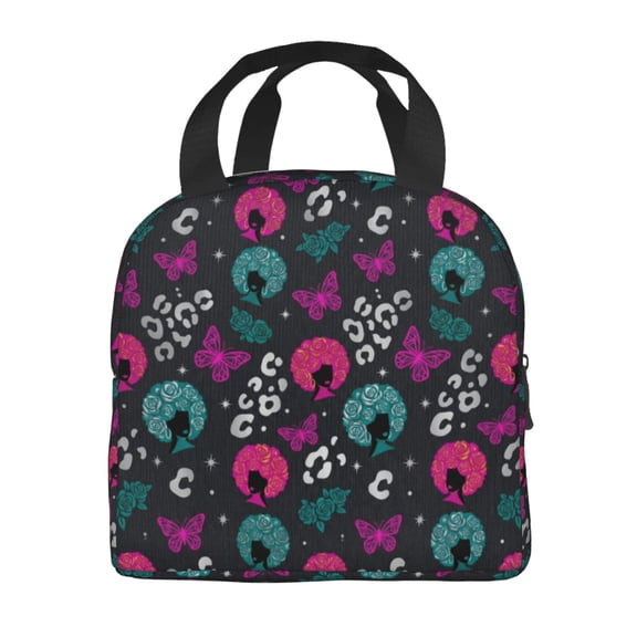 African American Women Lunch Bag Reusable American Afro Woman Lunch Bag Leakproof Insulated Lunch Box Cooler Tote Bag Food Container Snack Bag For Men Women Work Travel