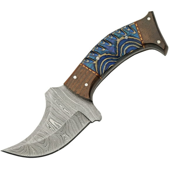 Damascus DM1333BL Small Hunter 3.5" Blade Blue Wood Handle Fixed Knife