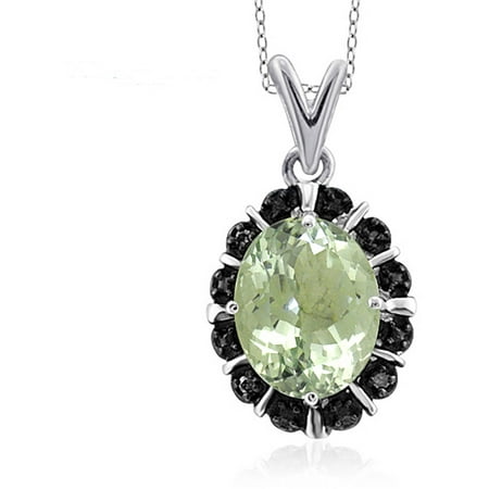 JewelersClub 1.90 Carat T.W. Green Amethyst Gemstone and Accent Black Diamond Pendant, 18