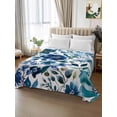 thumbnail image 2 of Full Flat Sheet 81"x96", Abstract Floral Soft Lightweight Bedding Flat Sheets Only, Blue Flowers Retro Country Watercolor Brushed Microfiber Top Bed Sheet, Breathable StainResistant Bedsheets, 2 of 9