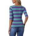 thumbnail image 3 of INSPIRE CHIC Mother's Day Women's Striped Shirts Slim Fit Elbow Sleeves Boat Neck T-Shirt L Purple Green, 3 of 6