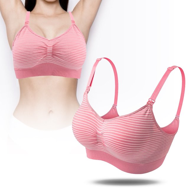 Ropa Interior Cómoda Para Mujer, Sujetador De Lactancia Con Patrón De Rayas, Cómoda Ropa Interior Inalámbrica Para Mujer, Público Para Mujeres Embarazadas Al Aire Libre ANGGREK Rosa M