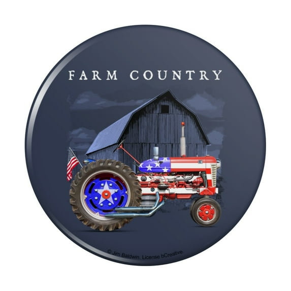 Farm Tractor Country USA American Flag Barn Farming Pinback Button Pin