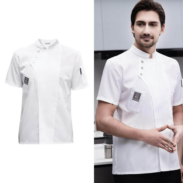 Langgg Chef Jacket Short Sleeve Chef Jacket Coat Uniform Cooking Jacket Coat Uniform Chefs Clothes Simple Chef Coat for Restaurant White XXXL