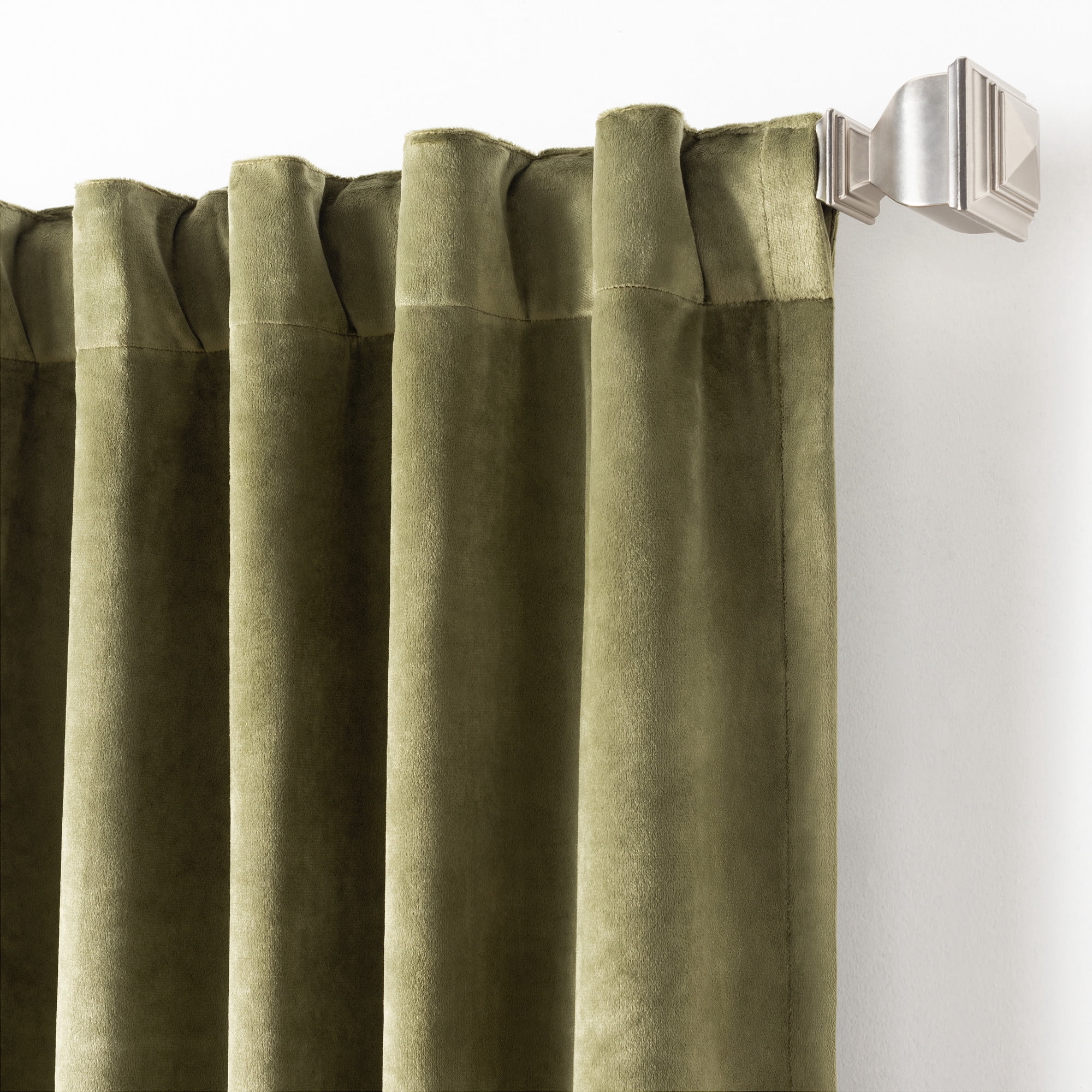 Martha Stewart Martha’s Velvet Curtain Panel Pair Green, Pole Top, Back Tab, Room Darkening, Lined, Indoor, Adult, 2 Piece Set, 50" x 84"