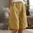 thumbnail image 4 of FEIFLY Women Elastic Solid Color Shorts Button Down Half Pants With Pockets Shorts Wide Leg Shorts Outdoor Travel Golf Camping Casual Bottoms Versatile Wear, 4 of 6