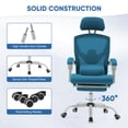 thumbnail image 6 of EDX Ergonomic Office Chair - High Back Mesh, Reclining with Lumbar Support, Adjustable Headrest, Footrest & Padded Arms, Blue, 6 of 9