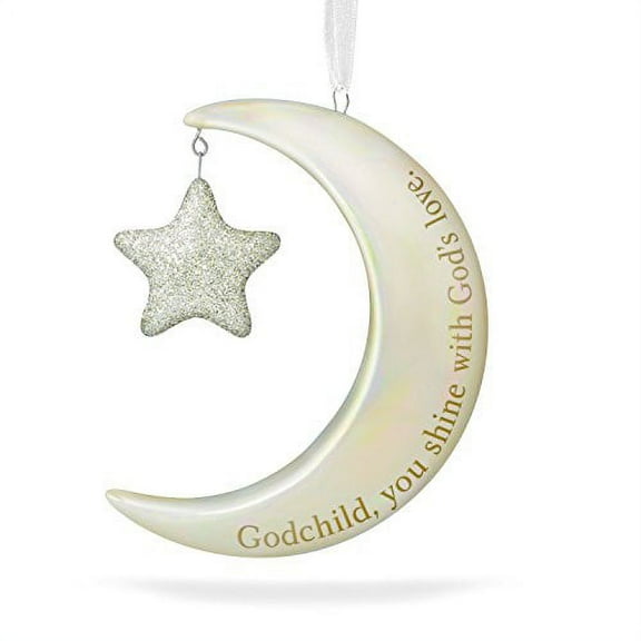 Hallmark Keepsake 2017 Godchild, You Shine Moon and Stars Porcelain Dated Christmas Ornament