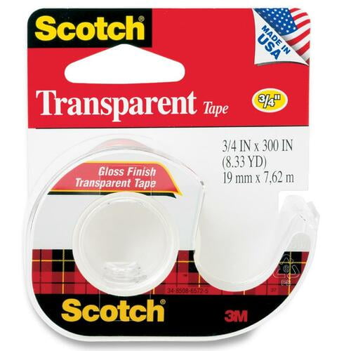 Scotch Gloss Finish Transparent Tape - 25 ft Length x 0.75" Width - 1" Core - Dispenser Included - Handheld Dispenser - 1 / Roll - Clear | Bundle of 10 Rolls