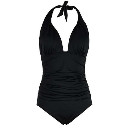Angelique - Womens Plus Size One Piece Swimsuit- Plunging Shirred Deep ...