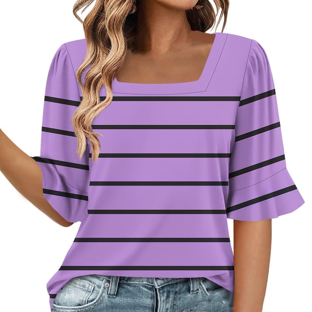 Blusas de Manga Corta para las Mujeres, Moda Verano Impreso, Blusas de Cuello Redondo, Chaqueta de Manga Corta para las Mujeres