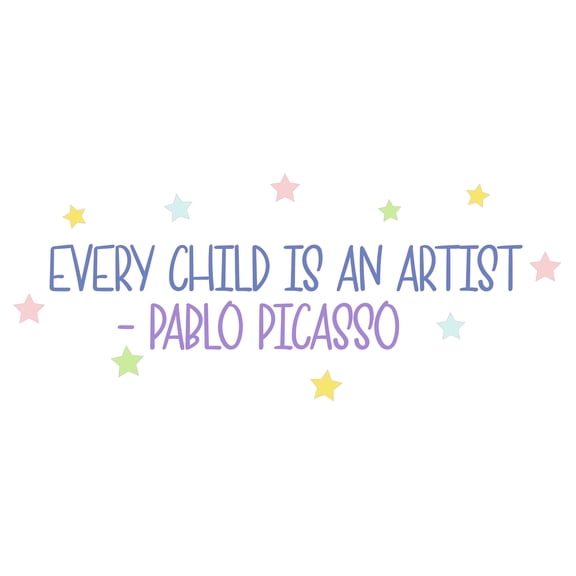 Home Art Multicolored Lettering Art & Stars Design 8" x 20" Pablo Picasso Quotes Famous Painter Vinyl Decoration - Every Child Is An Artist - Easy To Apply Kids Bedroom Adhesive Wall Decal Sticker