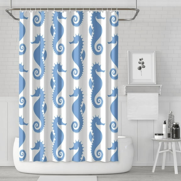 Ocean Series Shower Curtain - Reusable Sea Horse & Coral Reef Print, PEVA Fabric with Quick-Dry Technology & Plastic Grommets,72x72in