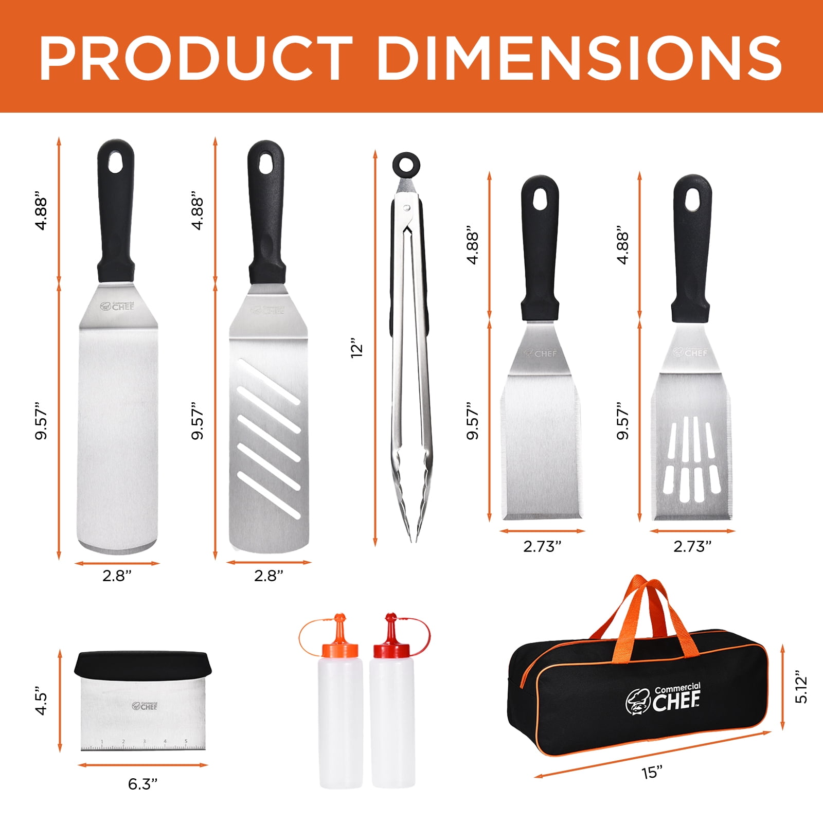 Commercial Chef 9-Piece Griddle Accessories for Blackstone, BBQ & Flat Top Grill Spatula Kit