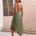 thumbnail image 4 of Women Plus Size Dresses Ladies Irregular Backless Linen Slip Dress With Stylish Design Dress Plus Size Army Green S, 4 of 6