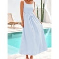 thumbnail image 2 of Women'S 2025 Summer Spaghetti Strap Plaid Square Neck A Line Casual Beach Vacation Long Maxi Dresses Light Blue S, 2 of 7