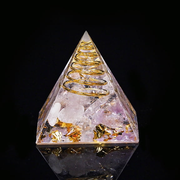 Orgonite Pyramid Resin Display Decorations Healing Pyramids for Stress Reduce Healing Meditation with Brass Findings golden Foil and Natural Amethyst Chips Inside for Home Office Desk 30mm