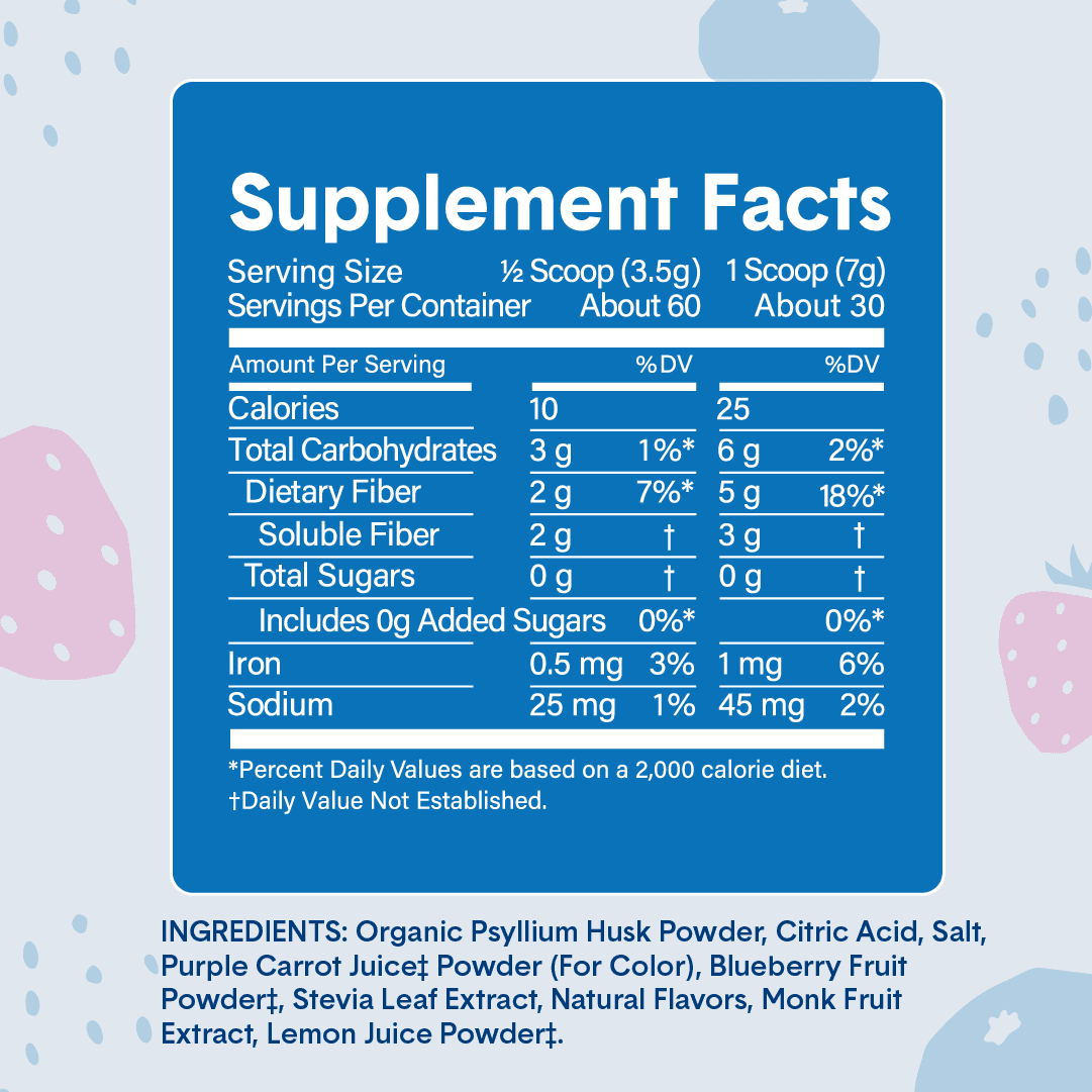 Bellway Super Fiber Powder + Fruit, Sugar Free Psyllium Husk Fiber Supplement, Mixed Berry, 60 Servings
