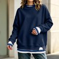 thumbnail image 6 of Womens Sweatshirt Classic Crew Neck French Terry Split Hem Loose Pullover Sweatshirts Fake Two‑Piece Long Sleeve Layered Casual Top, 6 of 6