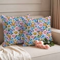 thumbnail image 2 of Retro Flower Pillow Covers 2 Pack Watercolor Pink Blue Purple Floral Daisy Green Leaf Black Back Pillowcase Waterproof Outdoor Throw Pillow Cover for Patio Garden Square Cushion 26”x26”, 2 of 9