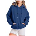 thumbnail image 3 of Quarter Zip Pullover Women Winter Loose Fit Hooded Long Sleeve Batwing One Shoulder Hoody Solid Color Leisure Flannel Sweatshirts Hoodies(Navy,S), 3 of 6