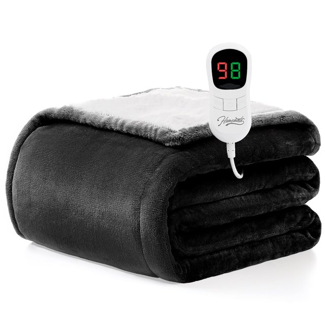 Manta eléctrica Homemate de 127 x 152 cm. Apagado automático, 1/2/4/6/8 horas, protección contra sobrecalentamiento, 10 niveles de calor, franela Sherpa, certificación ETL.