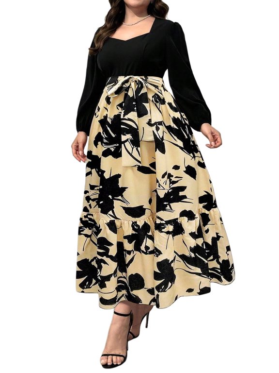 Plus Size Womens Floral Maxi Dress Long Sleeve Cocktail Party Dresses