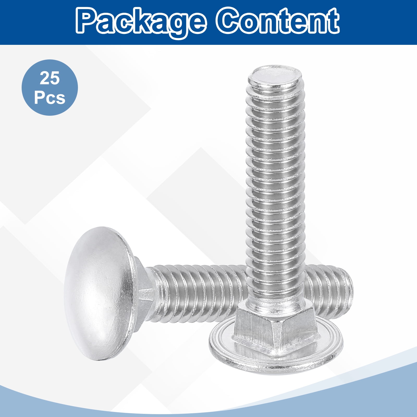 Uxcell 25Pack 5/16"-18x1-3/4" Stainless Steel Carriage Bolts Round Head Square Neck, Silver