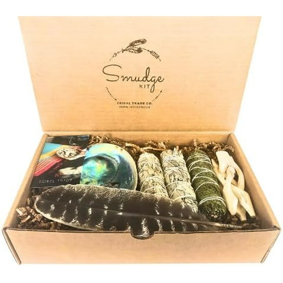 SURJDE Smudge Kit with Sage Smudge Abalone Shell Smudge Stick + Smudging Guide by Indigenous Elder | Home Smudge Instructions: Cleansing Prayer eBook & Videos with Sage Smudge Kit