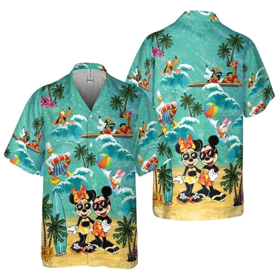 Disney Mickey and Friends Hawaiian Shirt, Men's Summer Button-Down