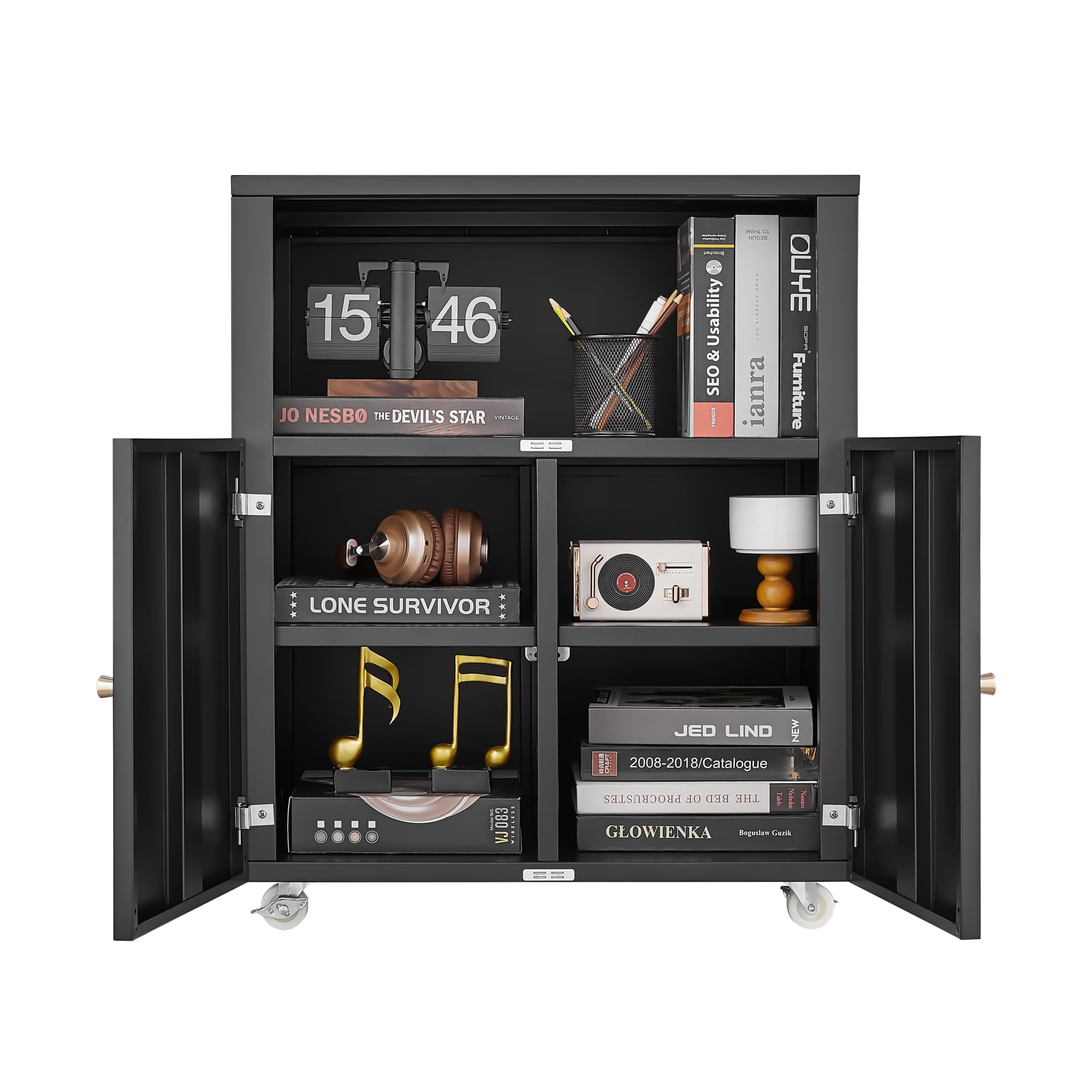 Litake Metal Printer Cabinet with Storage, Heavy Duty 3D Printer Stand on Wheels with 2 Doors, Under Desk File Cabinet for Home Office Corner and Small Spaces Black