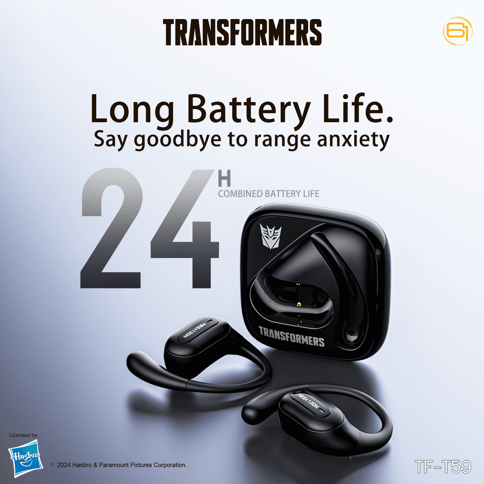 Transformers TF-T59 Ear-Hook True Wireless Bluetooth Earbuds with Mic, Low Latency Game/Music Modes, 13mm Drivers, Secure Fit Sport Headphones, IPX5 Waterproof Deep Bass Sound – Megatron Black