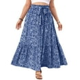 thumbnail image 5 of Cueply Women's Plus Size Casual High Waist Tie Front Long Skirts with Pockets Flowy Summer Pleated Tiered Elastic Skirt, 5 of 9