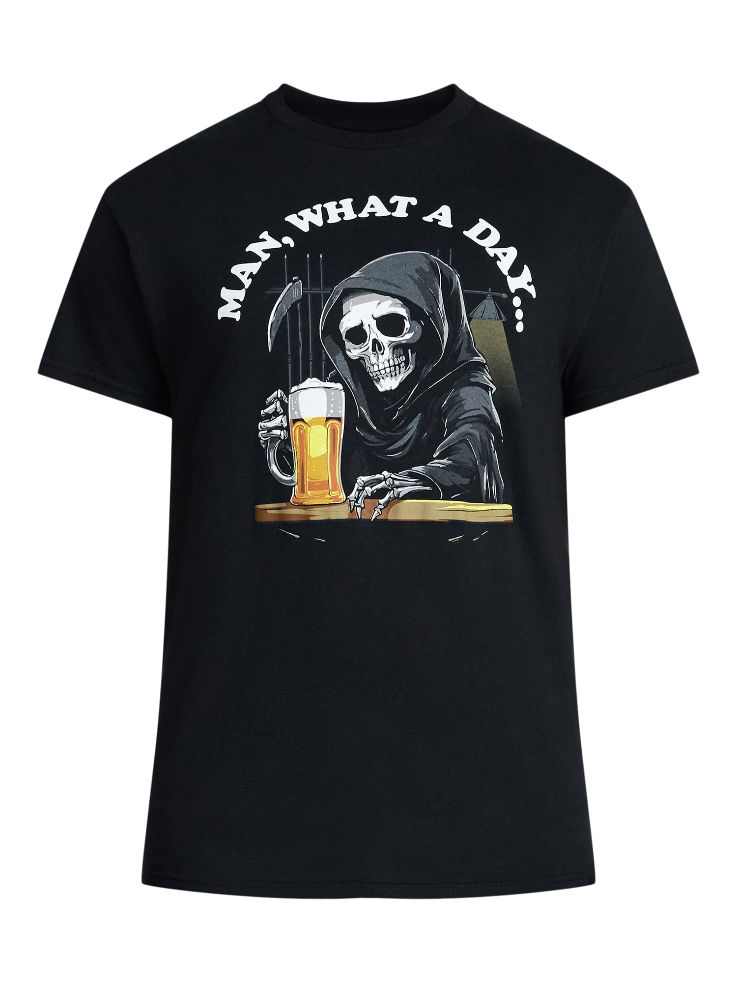 Humor Men's and Big Men's What a Day Grim Reaper Graphic Tee with Short Sleeves, Sizes S-3XL