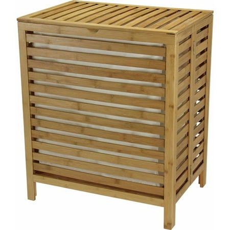 Household Essentials Natural Bamboo Open-Slat Hamper, Beige