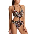 thumbnail image 4 of Gibobby Trajes de Baño Mujer Completo Trajes de baño de leopardo para mujer con cuello en V, anillo de metal, traje de baño con tiras, Monokini fruncido(A,CH), 4 of 5