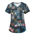 thumbnail image 2 of SAATLERI Women's Floral Printed Workwear Scrubs Short Sleeve V-Neck Tops with Pockets Casual Blouses, 2 of 5