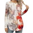 thumbnail image 3 of JUSLIO Womens Tops Relaxed Fit Graphic Blouses Irregular Print Long Sleeve Round Neck Blouses Khaki M, 3 of 8