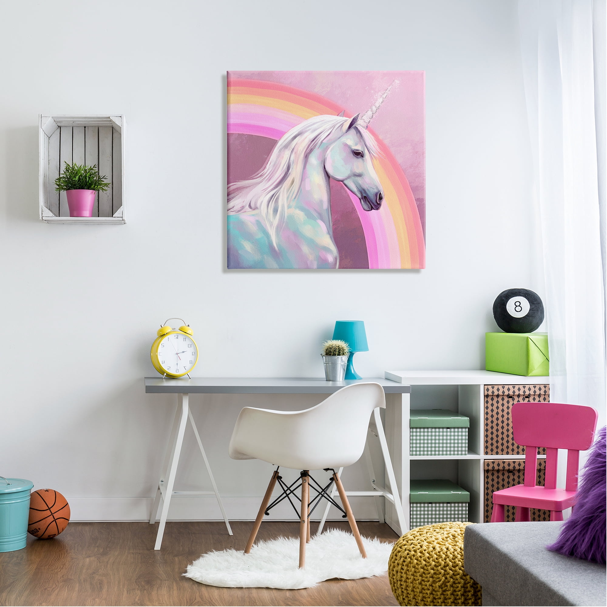 Stupell Industries Unicorn & Rainbow Portrait Fairy Tales & Fantasy Painting Gallery Wrapped Canvas Print Wall Art, 30 x 30