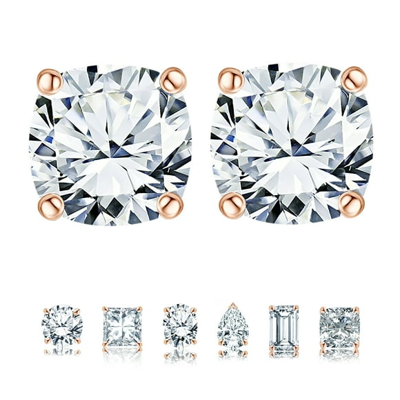 JeenMata 0.5 Carat Cushion Cut Moissanite 4 Prong Solitaire Stud Earrings in 18k Rose Gold Plating for Women