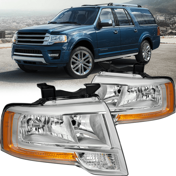 Titans Motors 2015–2017 Ford Expedition Chrome Headlights Assembly Pair, Left and Right