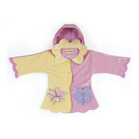 Flower Raincoat - Little Girls Yellow Lotus Flower Pockets Hooded Rain Coat 2T-6X