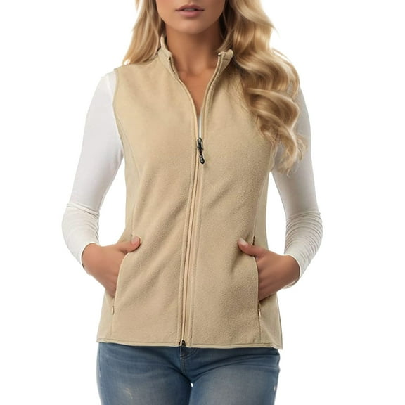 DuoJiaJ Women Fashion Winter Vest Full Zipper Stand Up Collar Thickened And Velvet Outdoor Sleeveless Jacket Sleeveless Vest Womens Down Coat Beige L