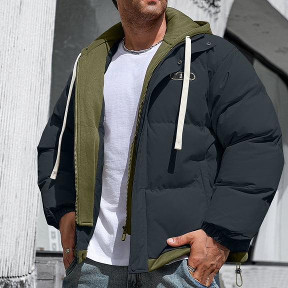 Maoxin Men Jacket Men's Solid Color Thick Dake TwoLayer Windproof Pocket Zipper Hooded Outdoor Jacket Jackets for Men , Black , S