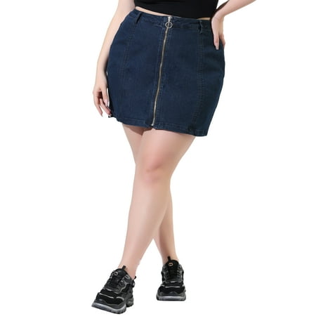 MODA NOVA Juniors' Plus Mini Skirt H Line Zip Up Front Denim Skirts